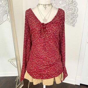 VTG Self Esteem Dark Red Floral Plus Size Milkmaid Cottage Core Floral Flowy Top